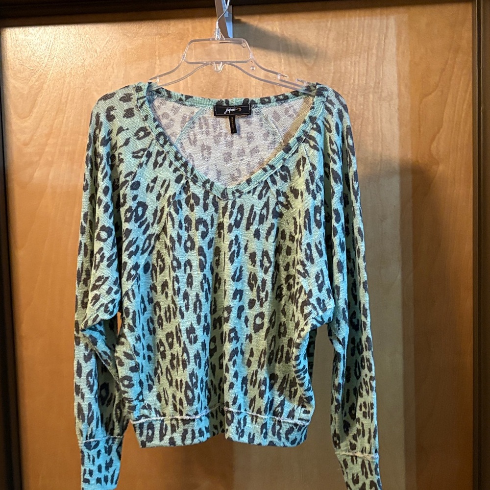 Jupee Women's V-Neck Leopard Print Sweater - Green and Black; Size S